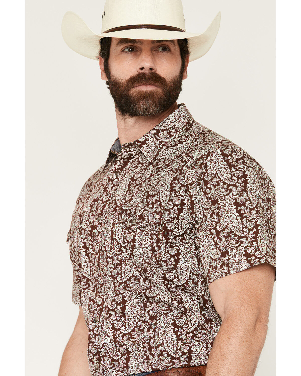 Image #2 - Cody James Men's Rusted Gate Paisley Print Short Sleeve Snap Western Shirt, Brown, hi-res