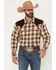Image #1 - Cody James Men's Mad Plaid Print Corduroy Long Sleeve Snap Western Shirt, Tan, hi-res