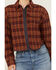 Image #3 - Cleo + Wolf Women's Chelsea Plaid Print Long Sleeve Button-Down Cropped Shirt , Brandy Brown, hi-res