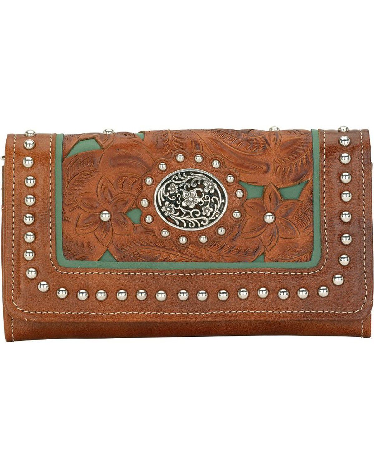 Image #1 - American West Lady Lace Tri-Fold Leather Wallet, Brown, hi-res