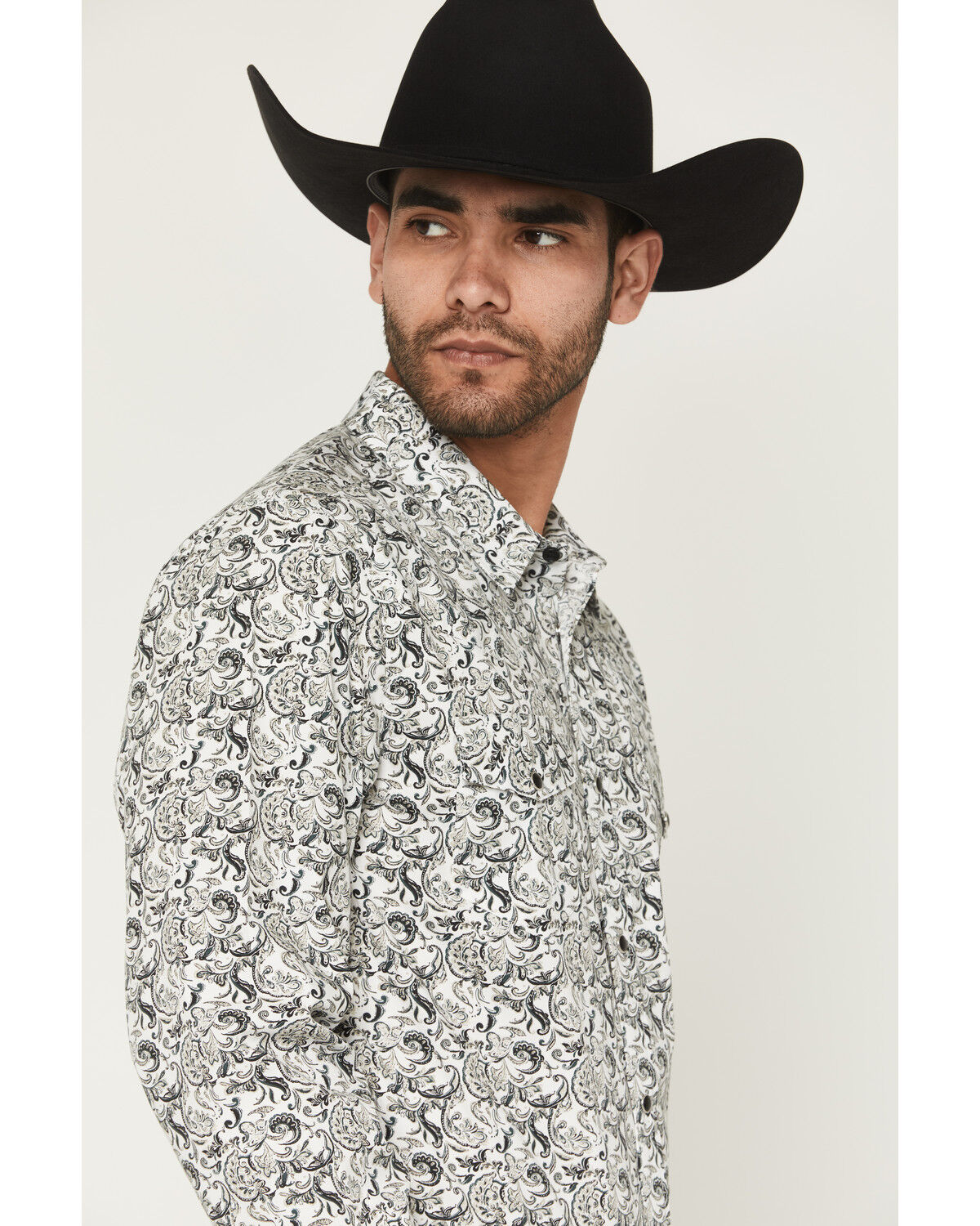 Image #2 - Gibson Trading Co Men's Bone Ridge Paisley Print Long Sleeve Snap Western Shirt - Big, Ivory, hi-res