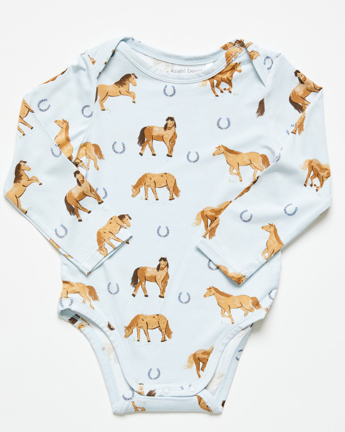 Image #1 - Angel Dear Infant Boys' Horse Print Long Sleeve Onesie, Blue, hi-res