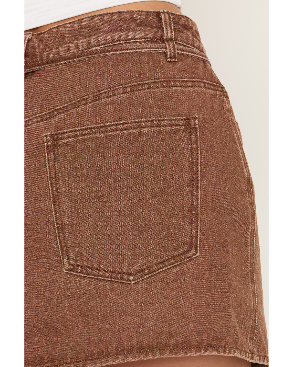 Image #5 - Ashley Women's Boot Barn Exclusive Washed Denim Tie-Front Mini Skirt, Lt Brown, hi-res