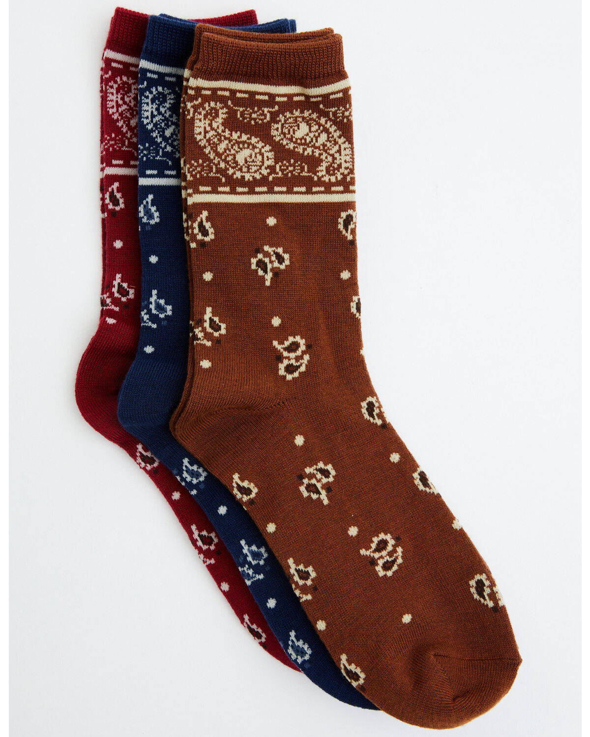 Image #2 - Boot Barn Women's Bandana Print Crew Socks - 3 Pack, Multi, hi-res