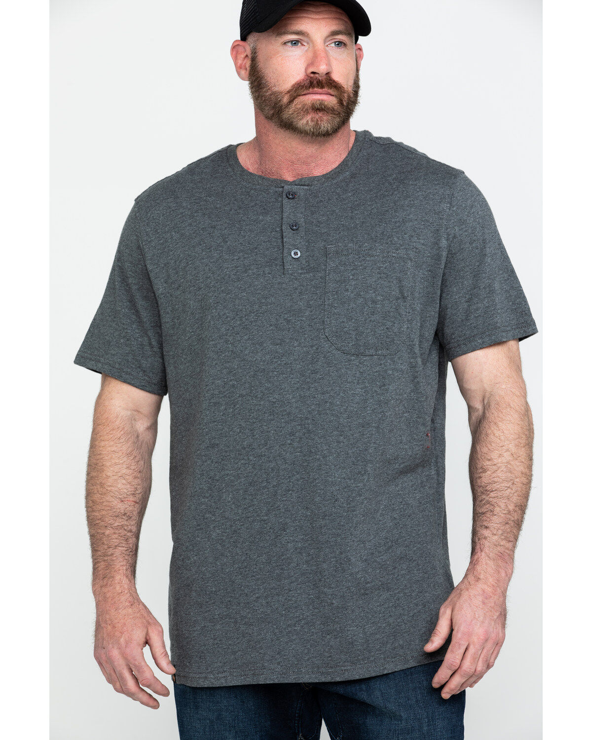 Image #1 - Hawx Men's Pocket Henley Short Sleeve Work T-Shirt - Tall, Charcoal, hi-res