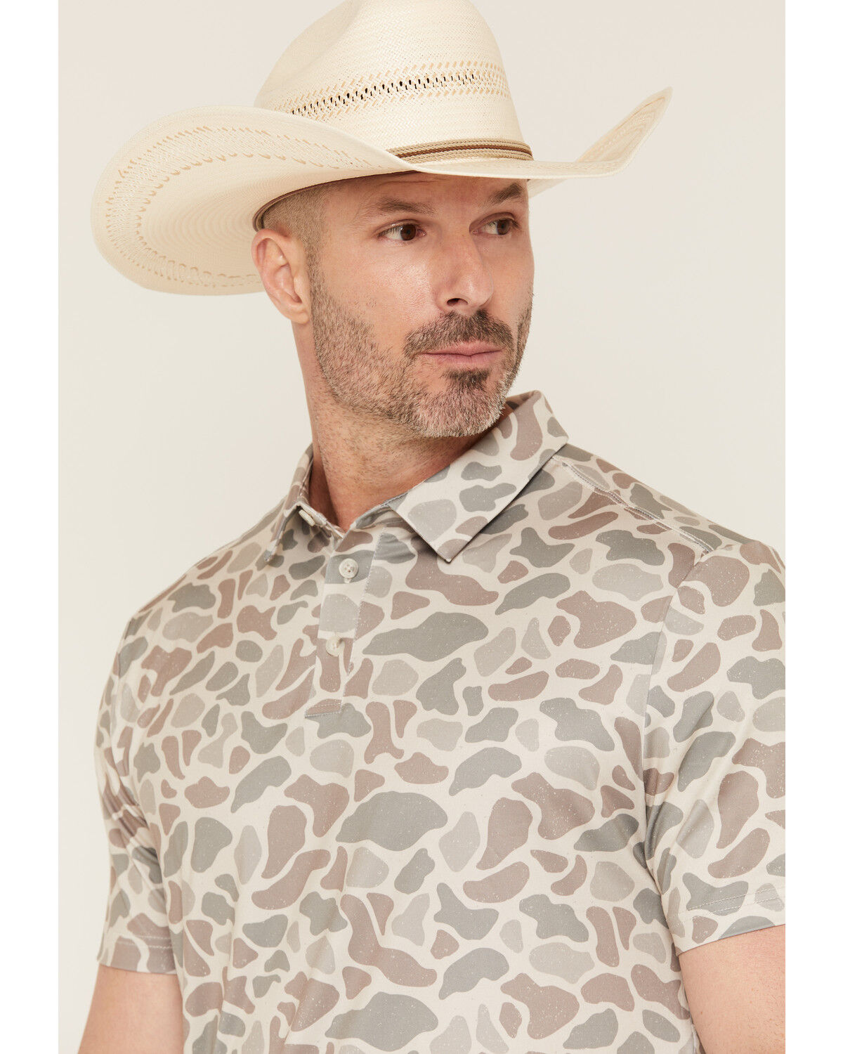 Image #2 - Burlebo Men's Deer Camo Print Short Sleeve Button-Down Stretch Polo Shirt, Camouflage, hi-res
