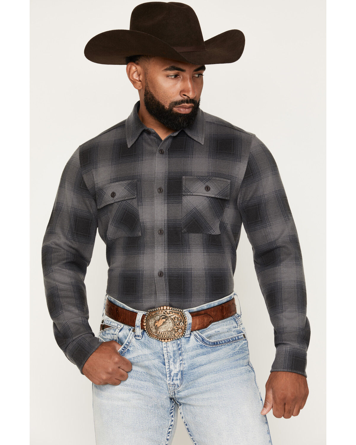 Image #1 - Cody James Men's Quiet Shade Plaid Print Long Sleeve Button-Down Shirt, Slate, hi-res