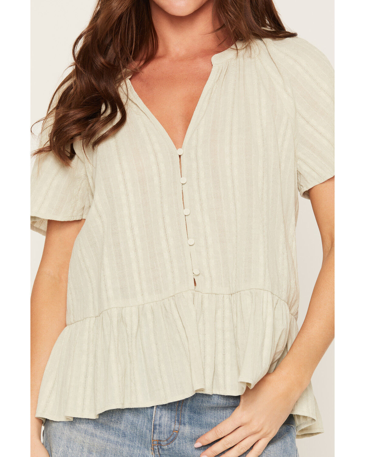 Image #3 - Lovestitch Women's Short Sleeve Peplum Top, Sage, hi-res