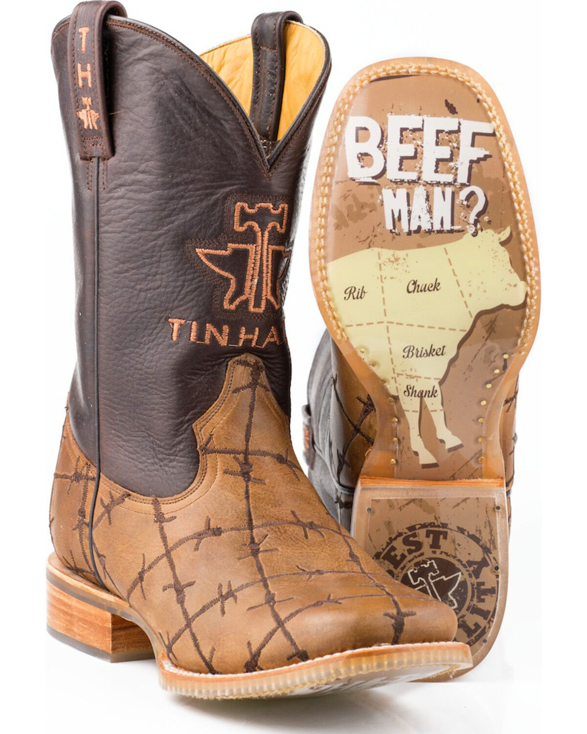 Tin Haul Men's Barbed Wire Butcher Shop Western Boots - Broad Square Toe, Brown, hi-res