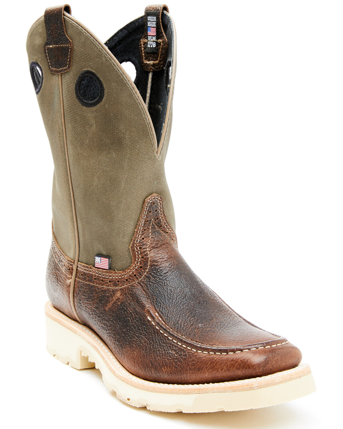Double H Men's Domestic Roper Western Work Boots - Soft Toe, Brown, hi-res