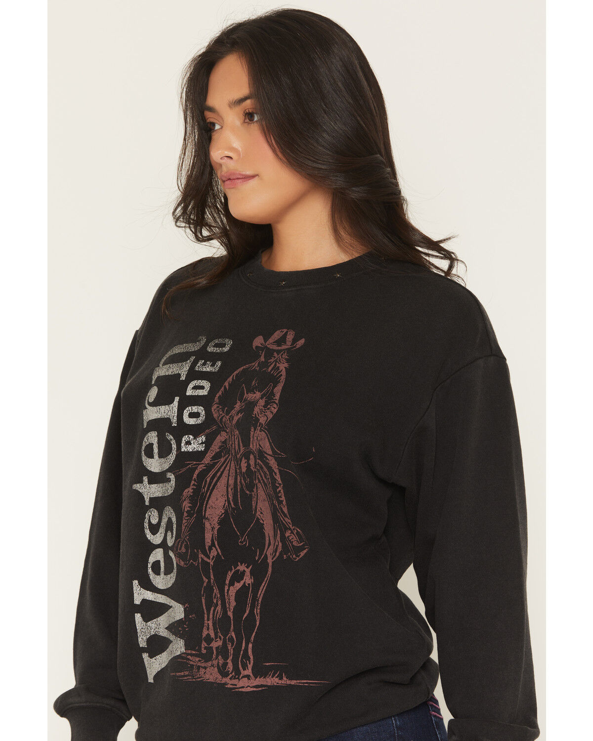 Image #2 - Youth in Revolt Women's Western Rodeo Crew Neck Sweatshirt, Black, hi-res