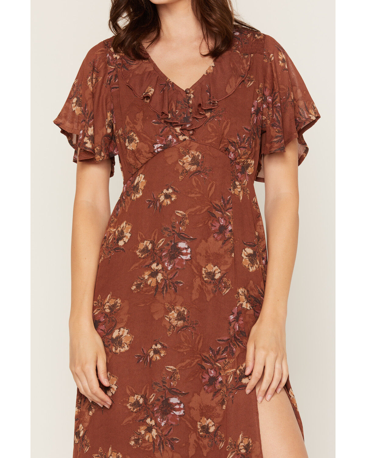 Image #3 - Shyanne Women's Renee Floral Print Short Sleeve Midi Dress, Bark, hi-res