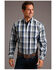 Image #1 - Stetson Men's Dobby Plaid Print Long Sleeve Button-Down Western Shirt, Sage, hi-res