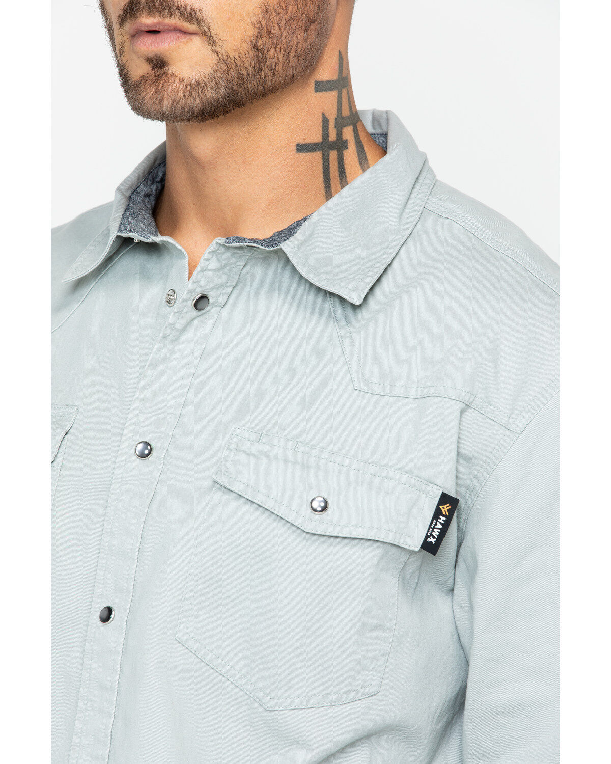 Image #3 - Hawx Men's Gray Twill Snap Western Work Shirt - Big, Light Grey, hi-res