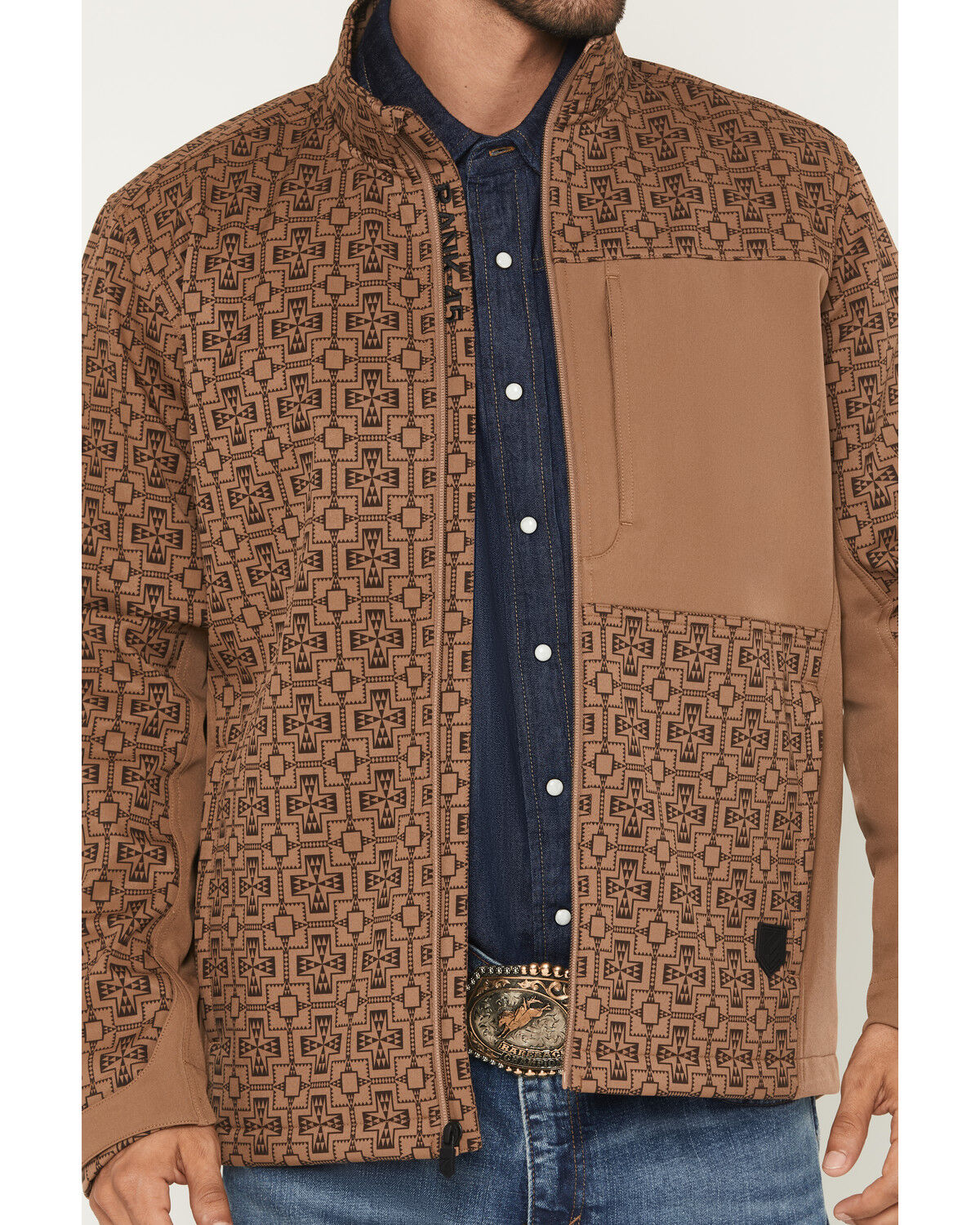 Image #3 - RANK 45&reg; Men's Monroe Southwestern Color Block Softshell Jacket, Lt Brown, hi-res