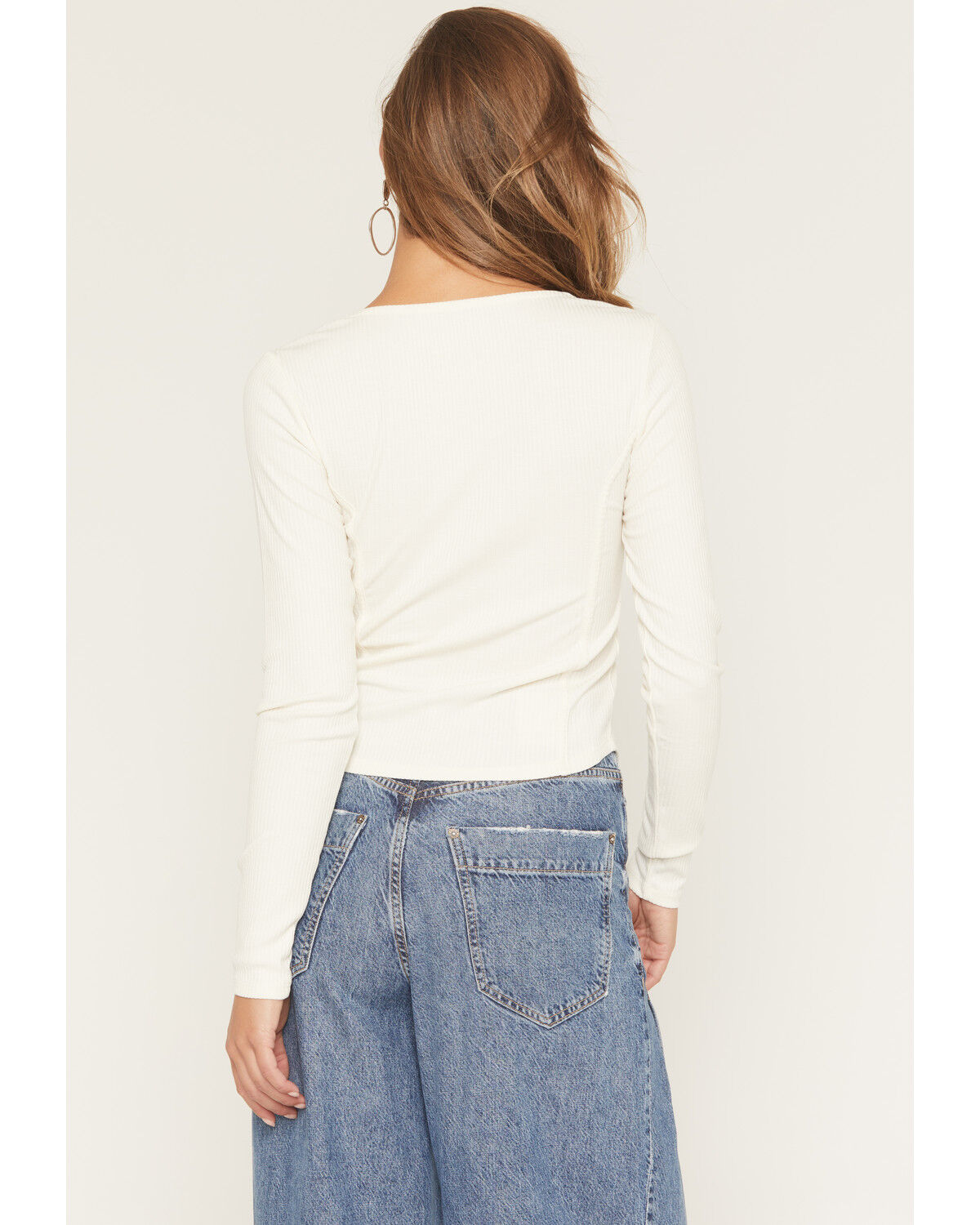 Image #4 - Shyanne Women's Long Sleeve Corset Ribbed Top, Cream, hi-res