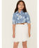 Image #1 - Sugar California Girls' Floral Print Denim Dress, White, hi-res