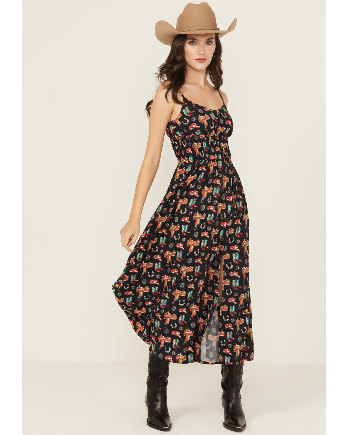 Rock & Roll Denim Women's Conversational Print Midi Dress, Black, hi-res