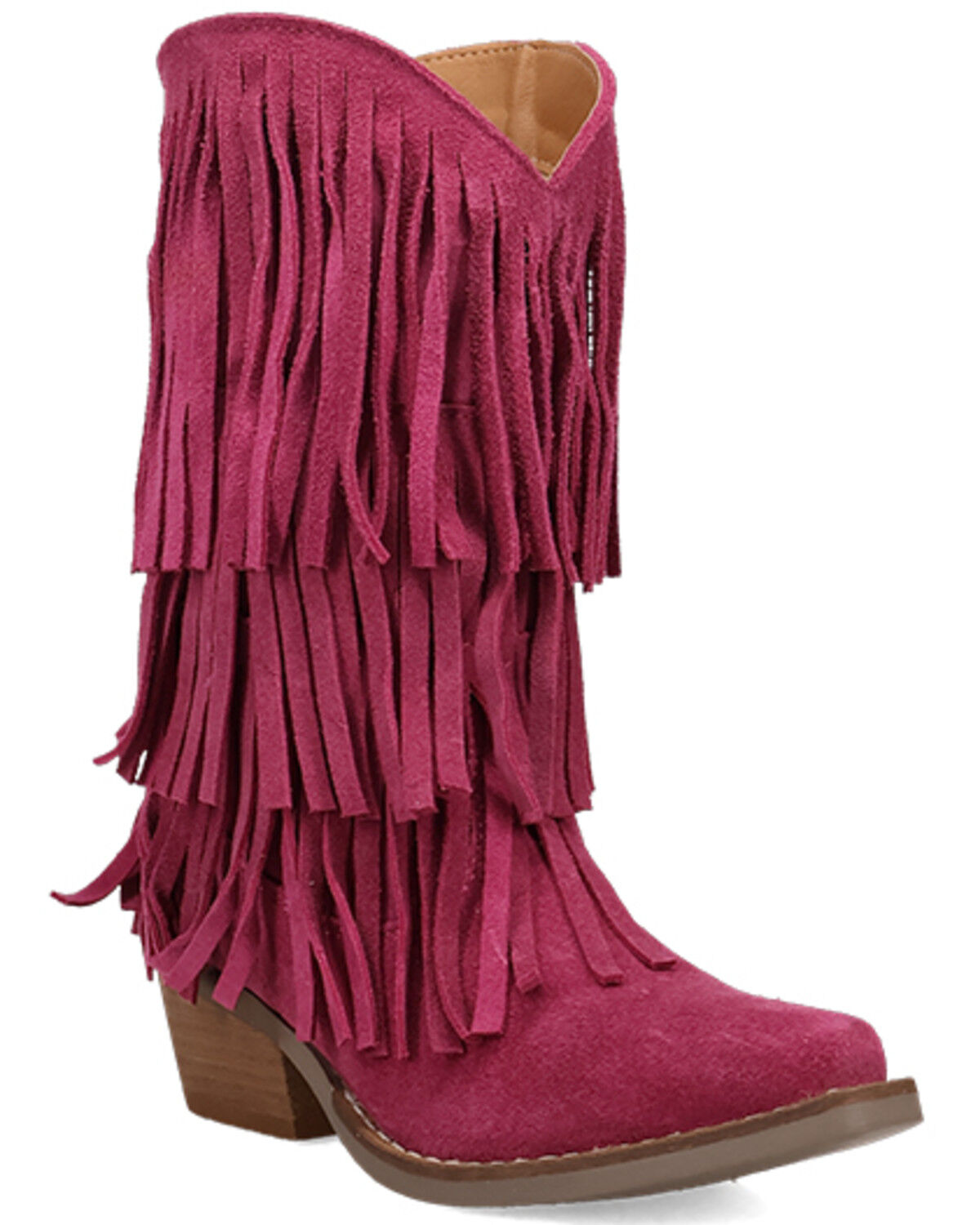 Dingo Girls' Wild Child Suede Fringe Western Boots - Snip Toe, Pink, hi-res