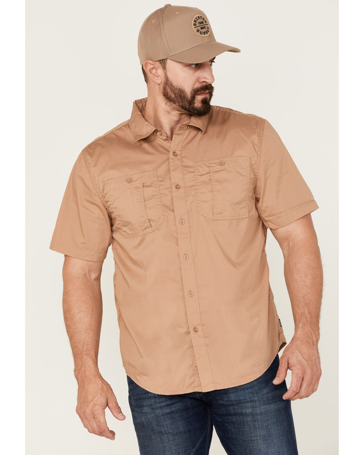Image #1 - Brixton Men's Mojave Charter Solid Utility Button Down Western Shirt, Tan, hi-res