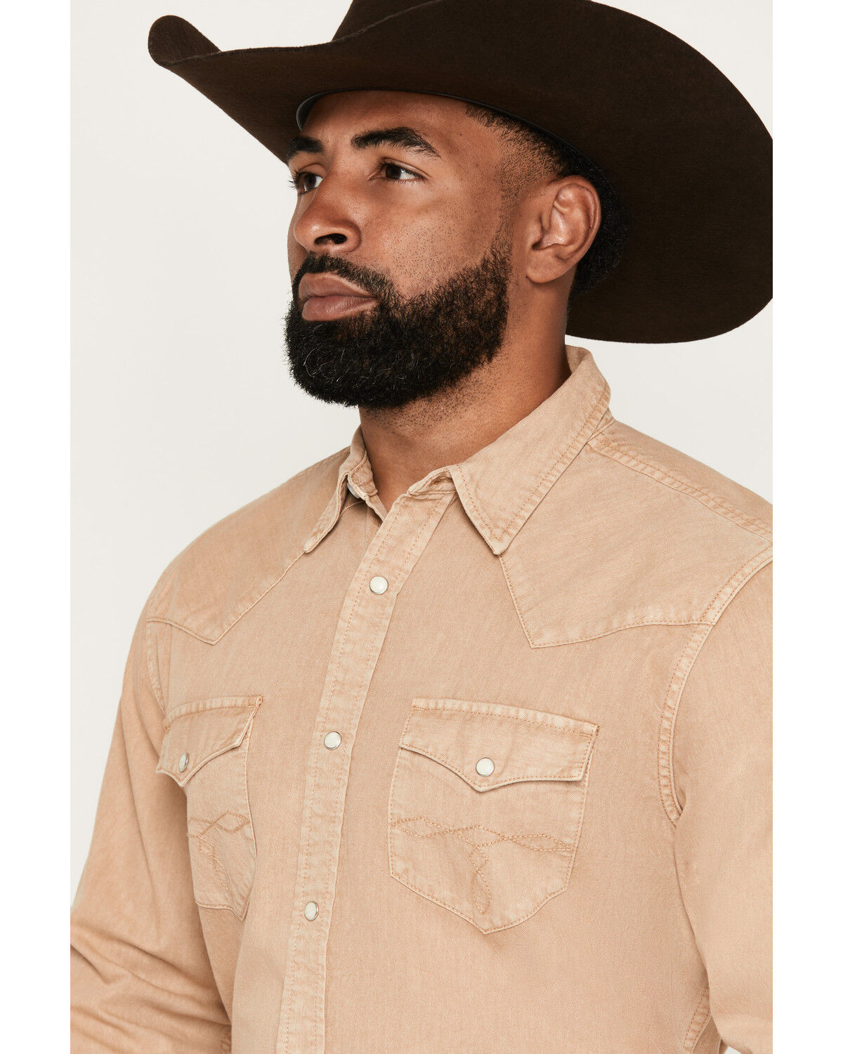 Image #2 - Cody James Men's Solid Long Sleeve Snap Denim Western Shirt - Tall, Tan, hi-res