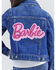 Image #7 - Wrangler® X Barbie™ Girls' Medium Wash Zip-Up Logo Denim Jacket , Medium Wash, hi-res