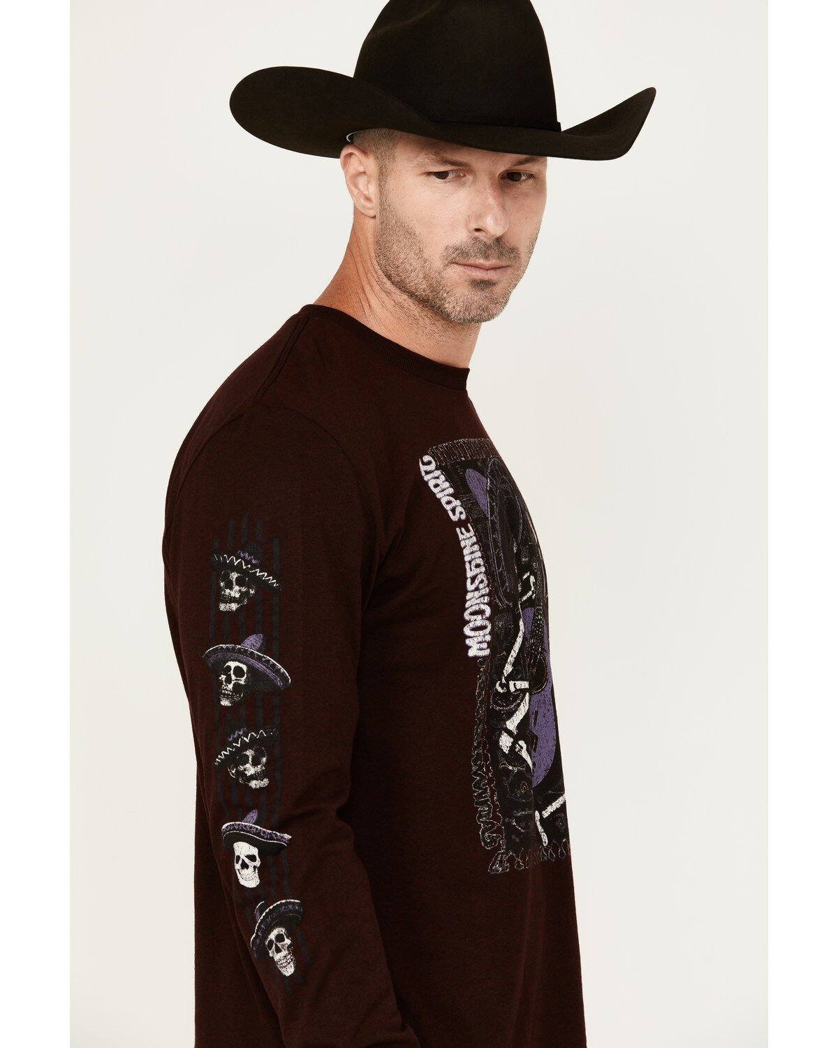 Image #2 - Moonshine Spirit&reg; Men's Skully Graphic Long Sleeve T-Shirt, Burgundy, hi-res