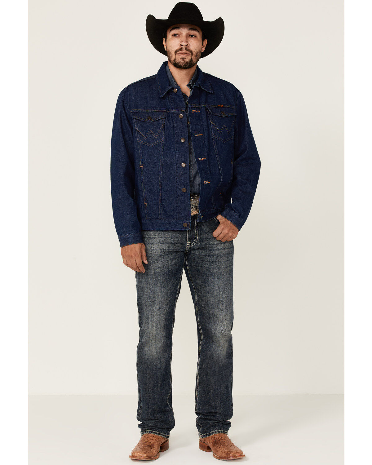 Image #3 - Wrangler Men's Western Denim Jacket, Indigo, hi-res