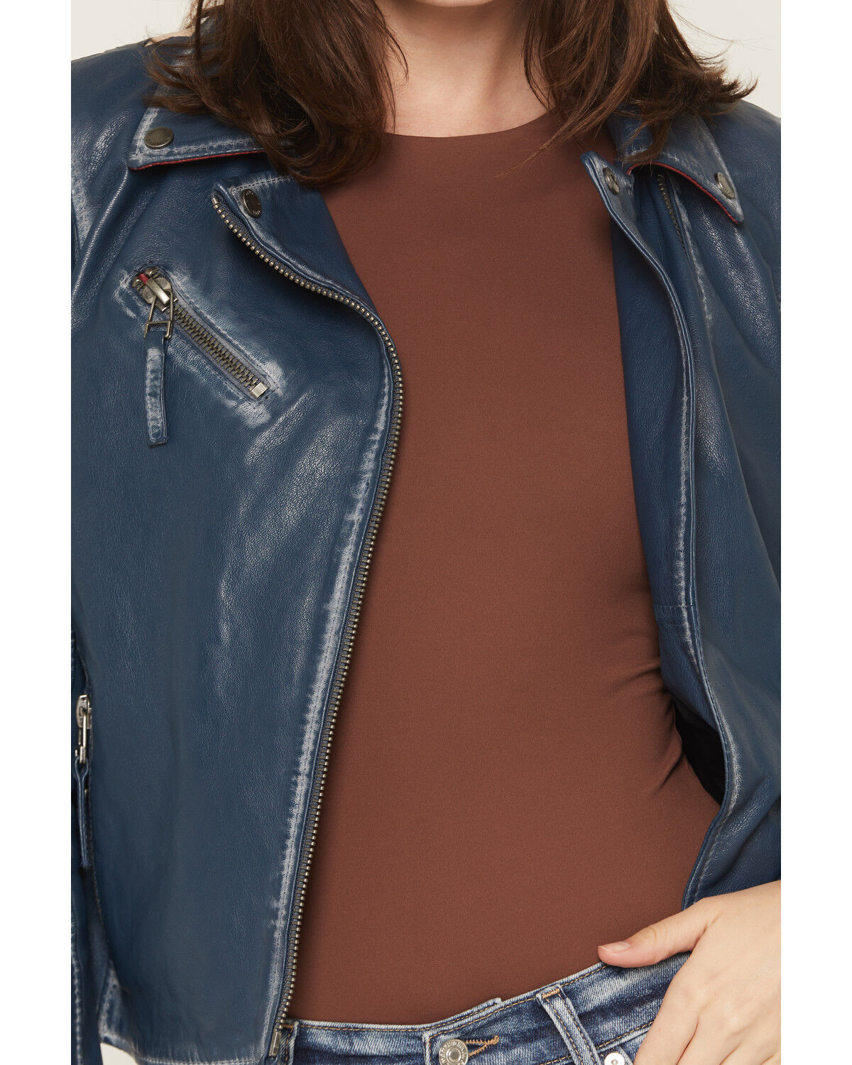 Image #4 - Mauritius Leather Women's Christy Americana Moto Jacket, Blue, hi-res