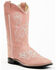 Image #1 - Shyanne Girls' Little Lasy Floral Embroidered Leather Western Boots - Broad Square Toe, Pink, hi-res