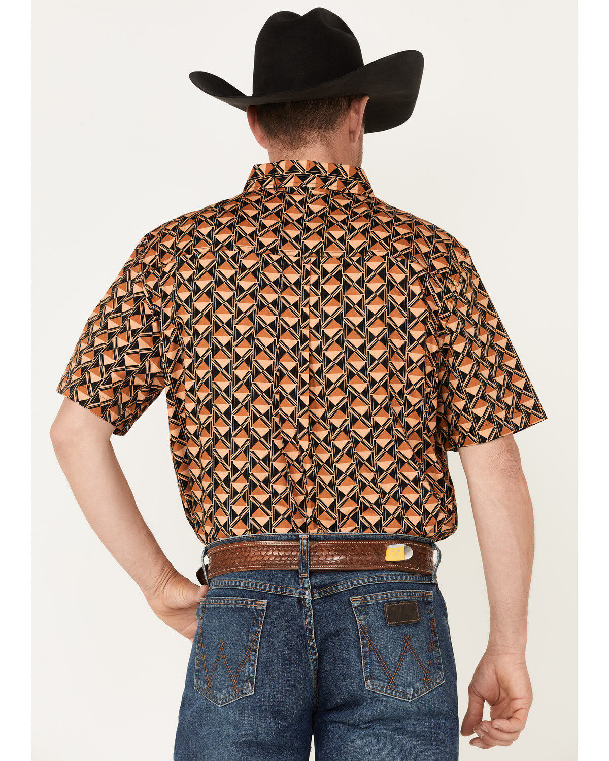 Image #4 - RANK 45&reg; Men's Chisel Geo Print Short Sleeve Button-Down Western Shirt, Brown, hi-res