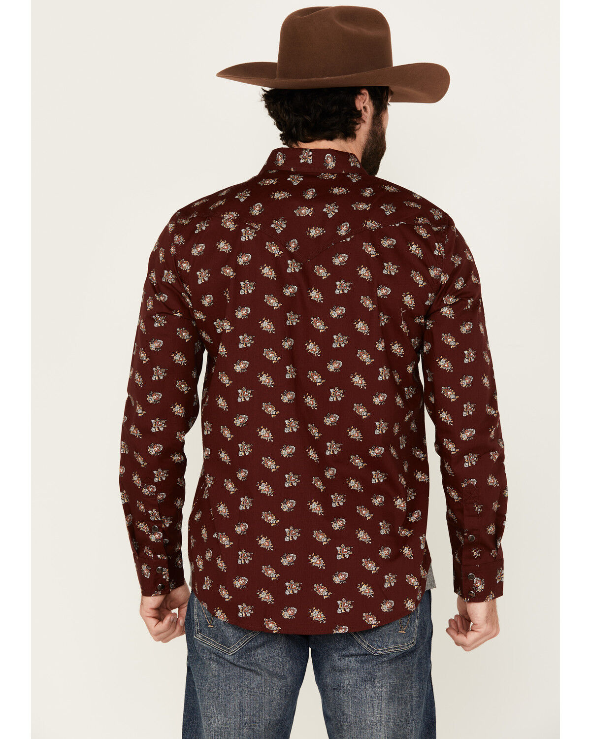 Image #4 - Moonshine Spirit&reg; Men's Nightmare Paisley Print Long Sleeve Snap Western Shirt, Burgundy, hi-res
