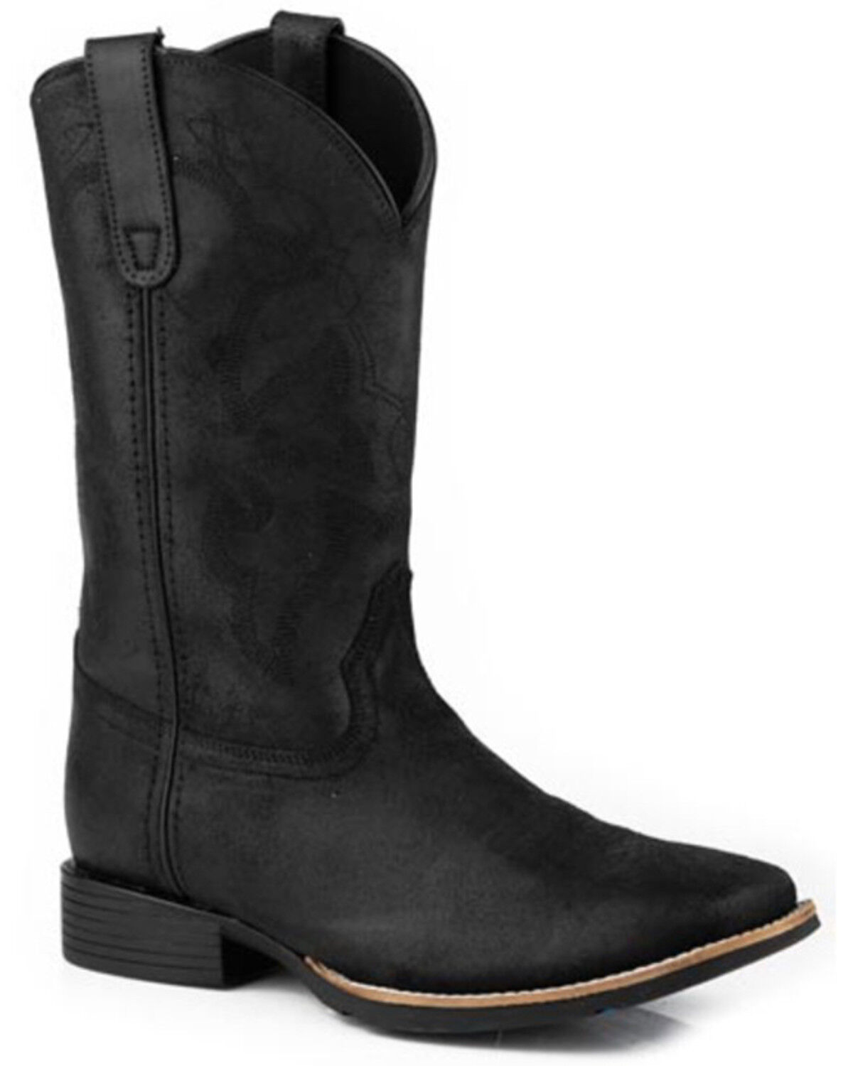 Roper Men's Monterey Suede Western Boots - Broad Square Toe, Black, hi-res