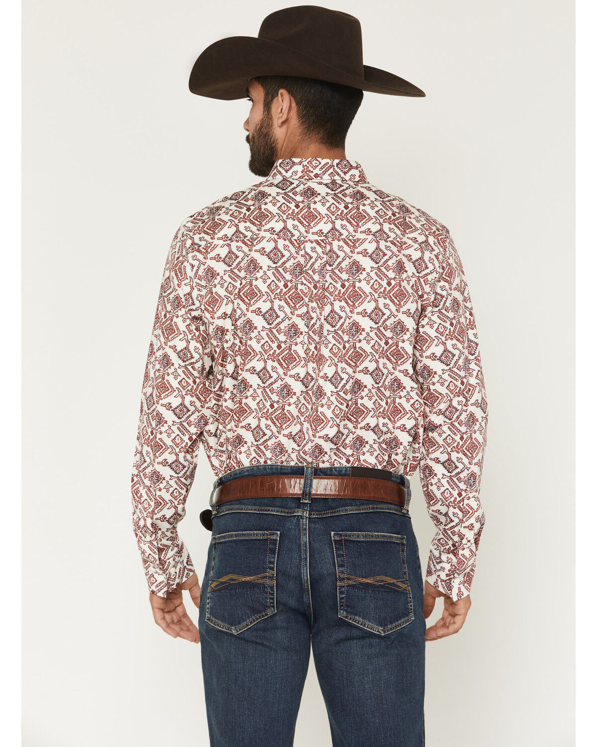 Image #4 - RANK 45&reg; Men's Sketchy Southwestern Print Long Sleeve Button-Down Stretch Western Shirt, Cream, hi-res