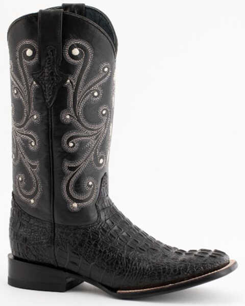 Image #1 - Ferrini Men's Caiman Crocodile Print Western Boots, Black, hi-res