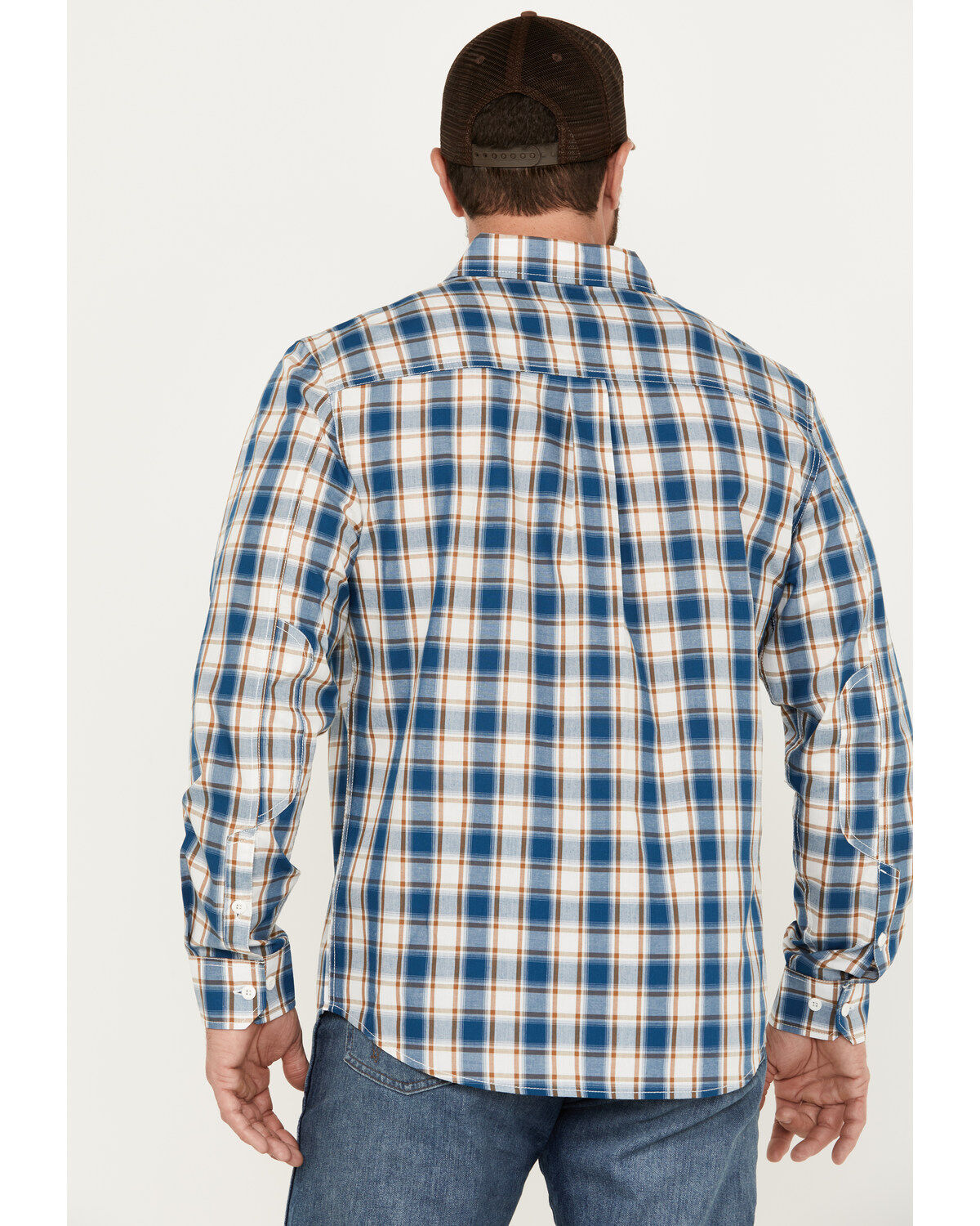 Image #4 - Brothers and Sons Men's Woodward Plaid Print Long Sleeve Button-Down Western Shirt, Dark Blue, hi-res