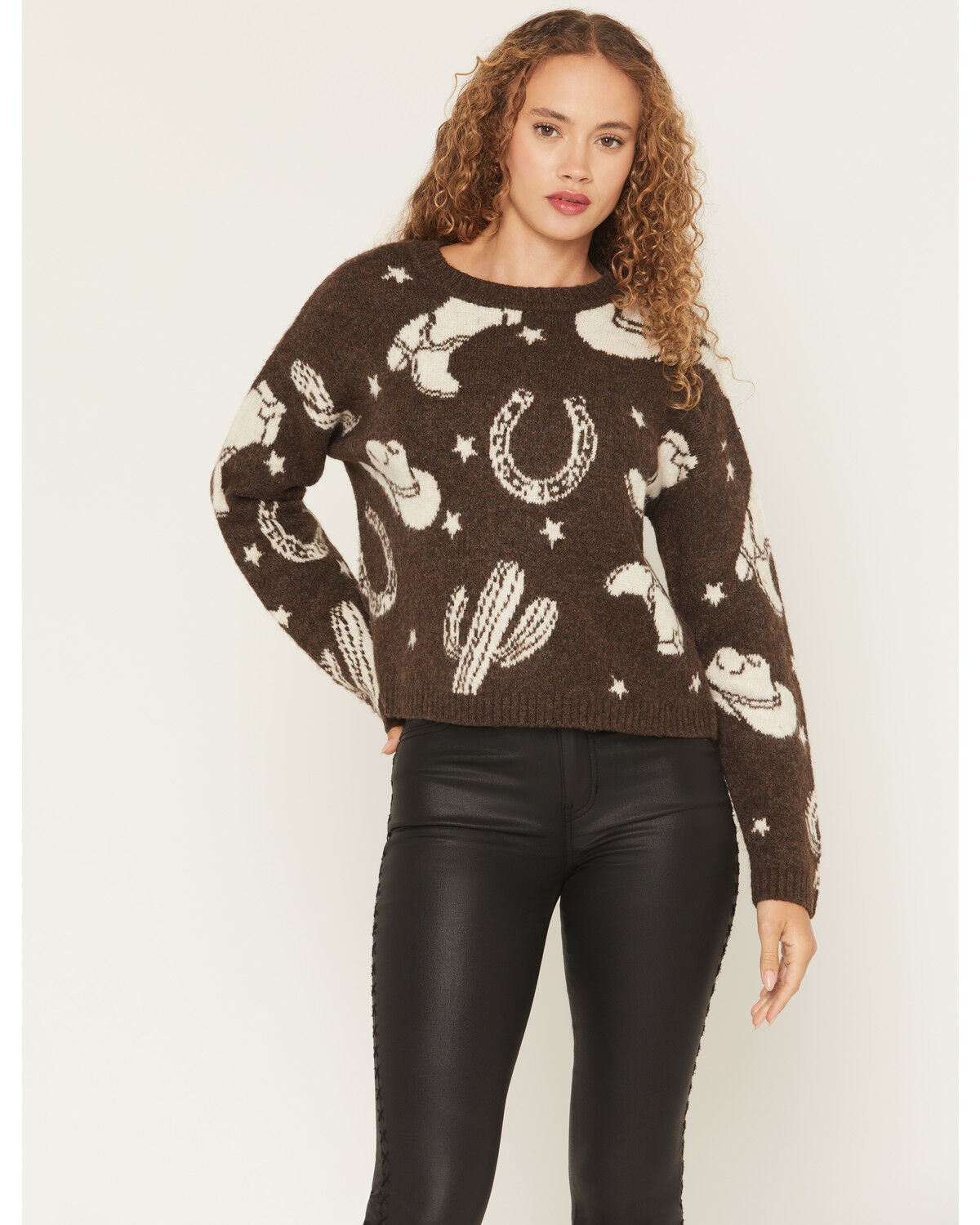 Idyllwind Women's Saddleridge Western Conversation Print Sweater, Pecan, hi-res