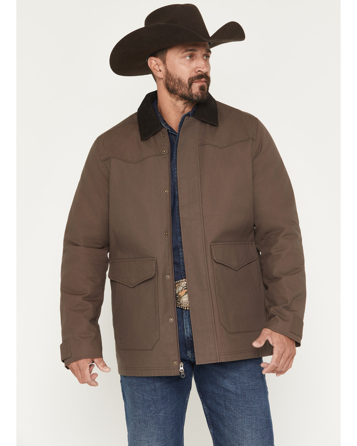 Cody James Men's Weston Canvas Long Rancher Jacket, Dark Brown, hi-res