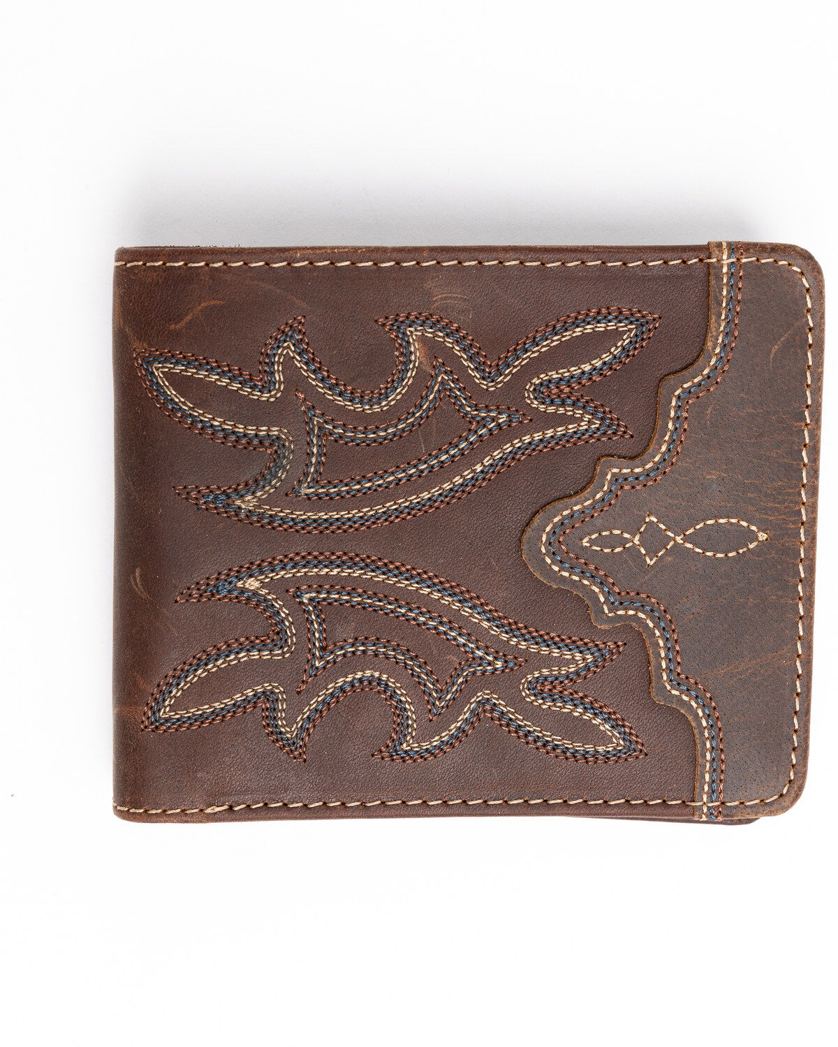 Cody James Men's Stitched Bi-Fold Leather Wallet, Brown, hi-res