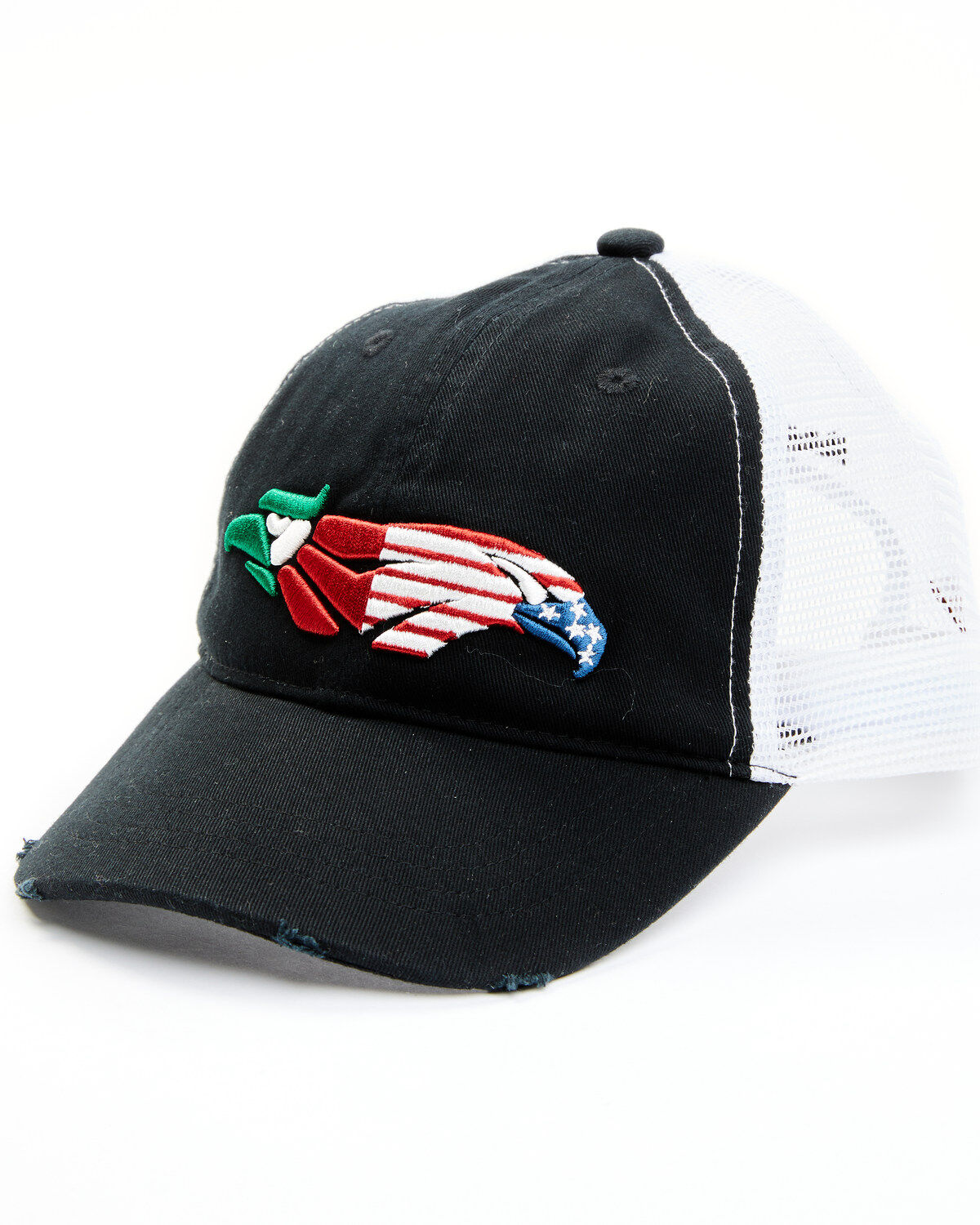 Image #1 - RANK 45&reg; Women's Mexico & US Flag Bird Embroidered Mesh-Back Ball Cap, Black, hi-res