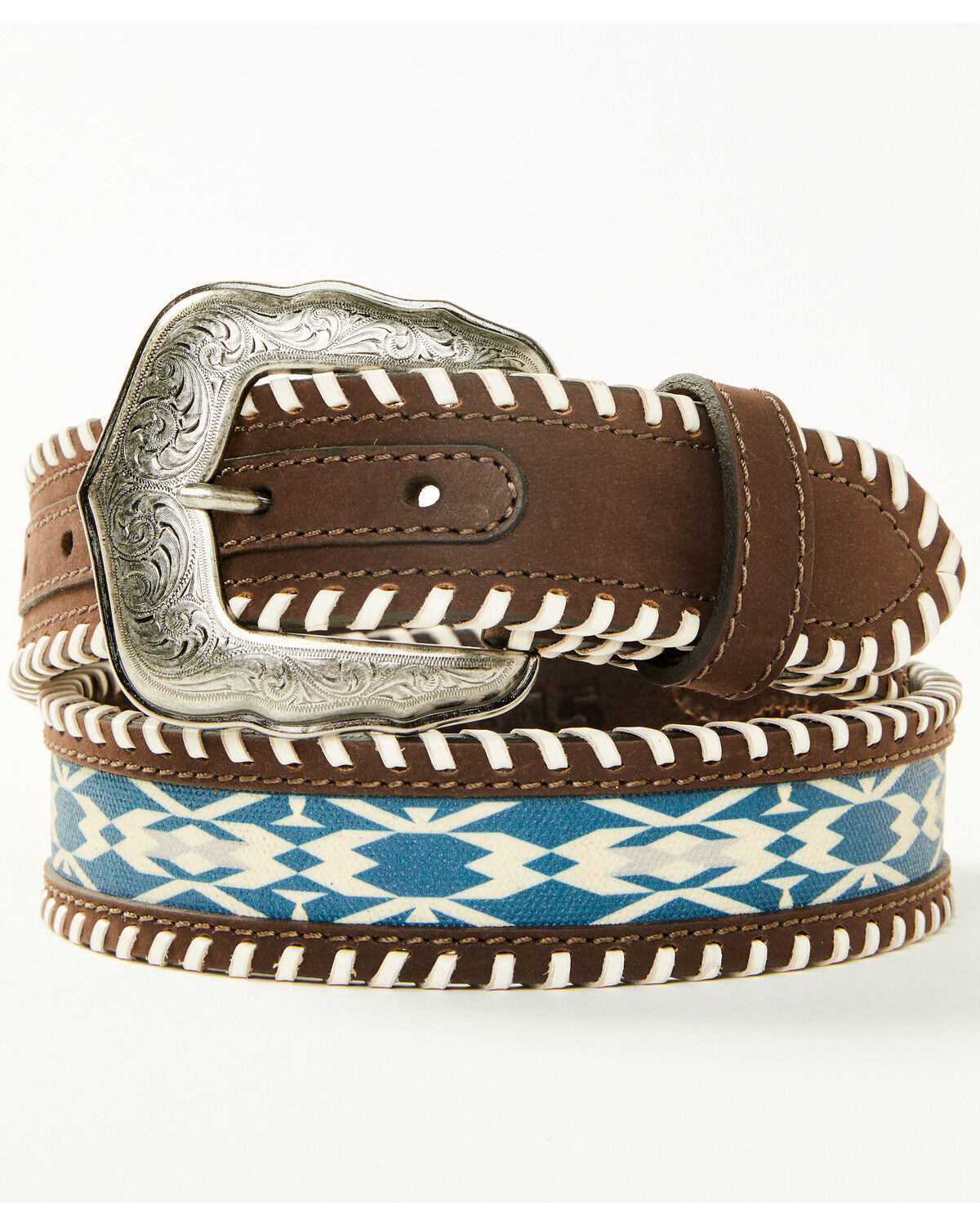 Image #1 - RANK 45&reg; Men's Dallas Southwestern Print Inlay Belt, Brown, hi-res