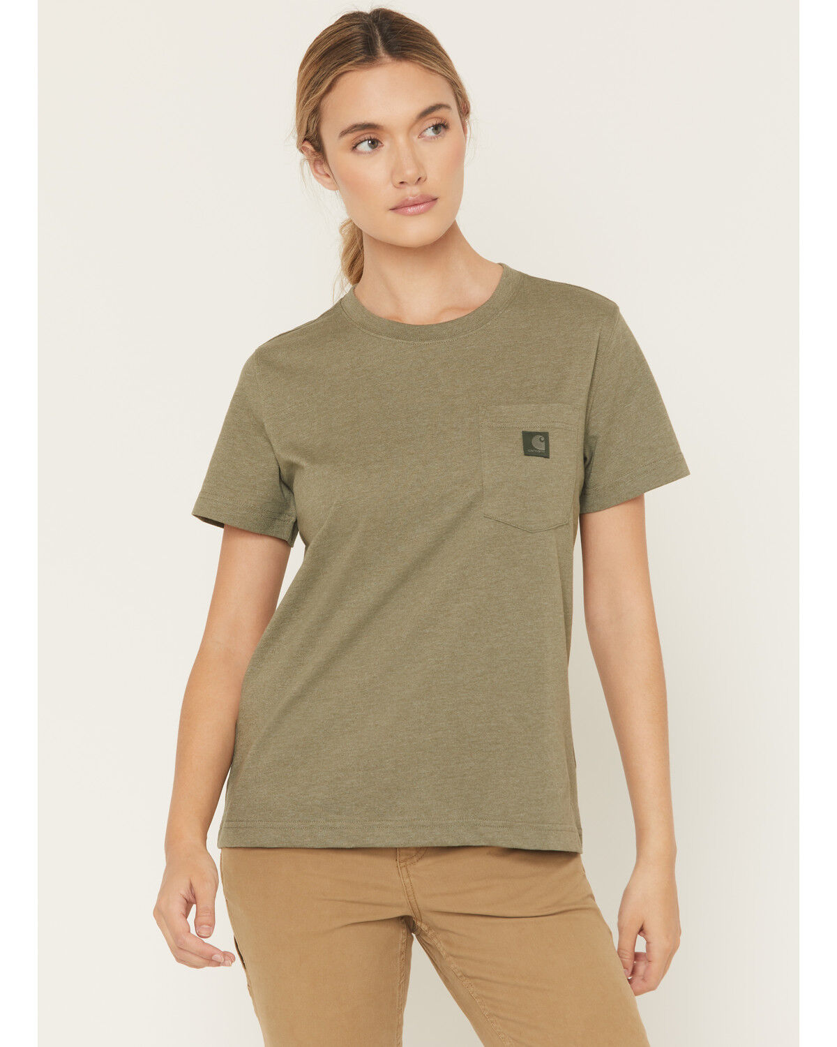 Image #1 - Carhartt Women's Relaxed Fit Lightweight Short Sleeve Pocket Tee - Plus, Heather Green, hi-res