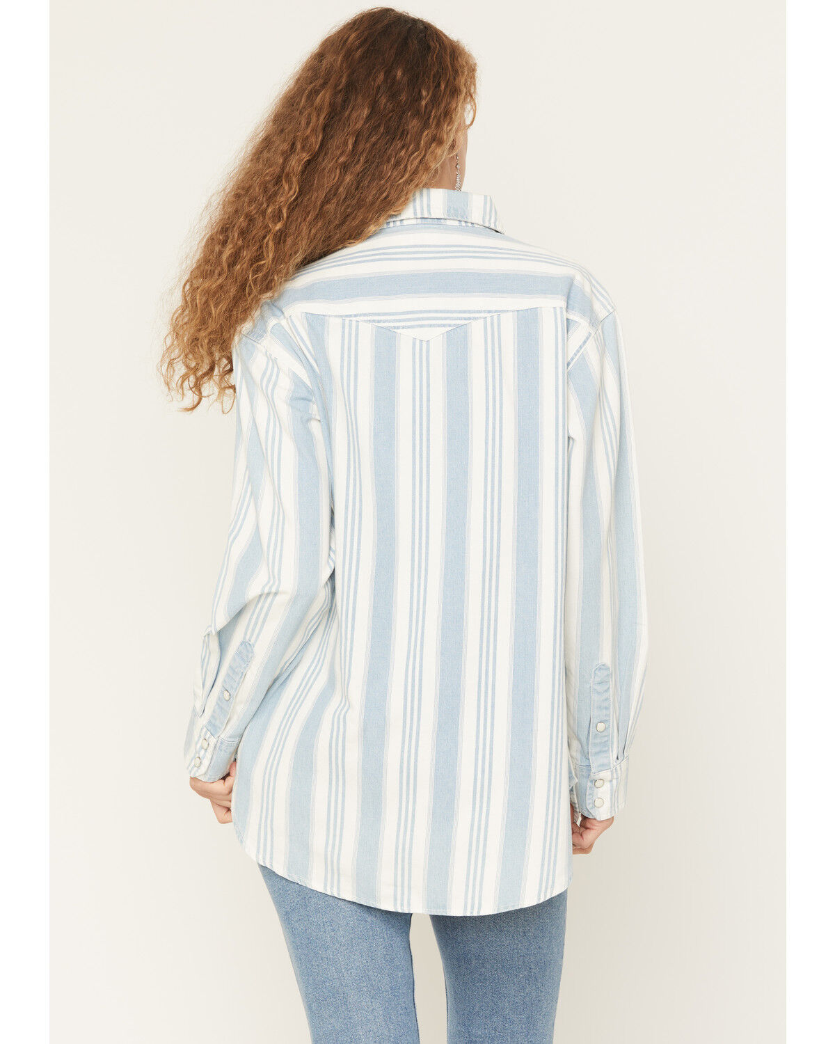 Image #4 - Wrangler Retro Women's Striped Long Sleeve Snap Denim Western Shirt, Blue, hi-res