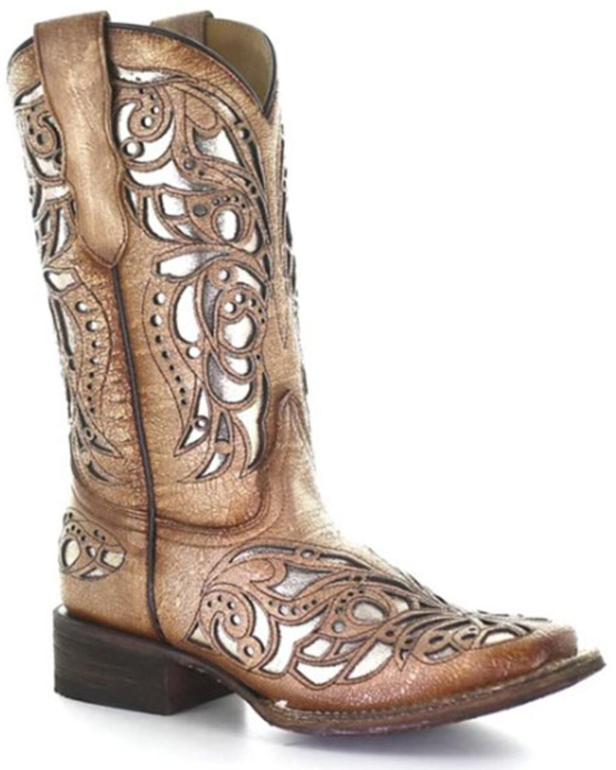 Image #1 - Corral Girls' Shiny Inlay Western Boots - Square Toe, Tan, hi-res