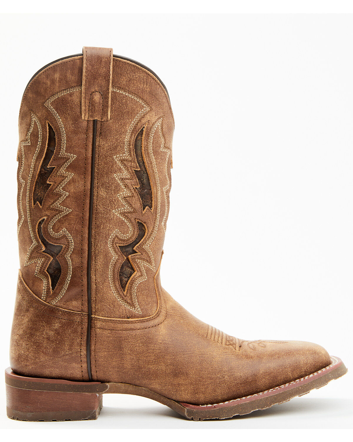Image #2 - Laredo Men's Distressed Leather Performance Western Boots - Broad Square Toe, Tan, hi-res