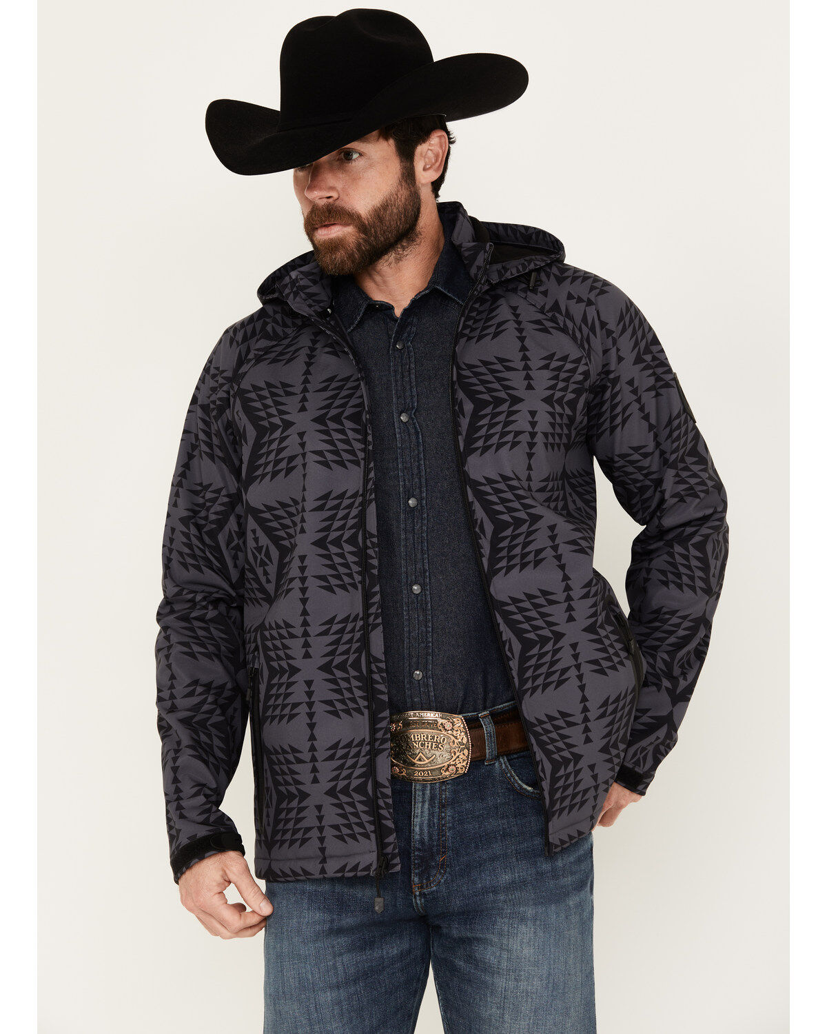 Image #1 - RANK 45&reg; Men's Southwestern Print Softshell Jacket, Charcoal, hi-res