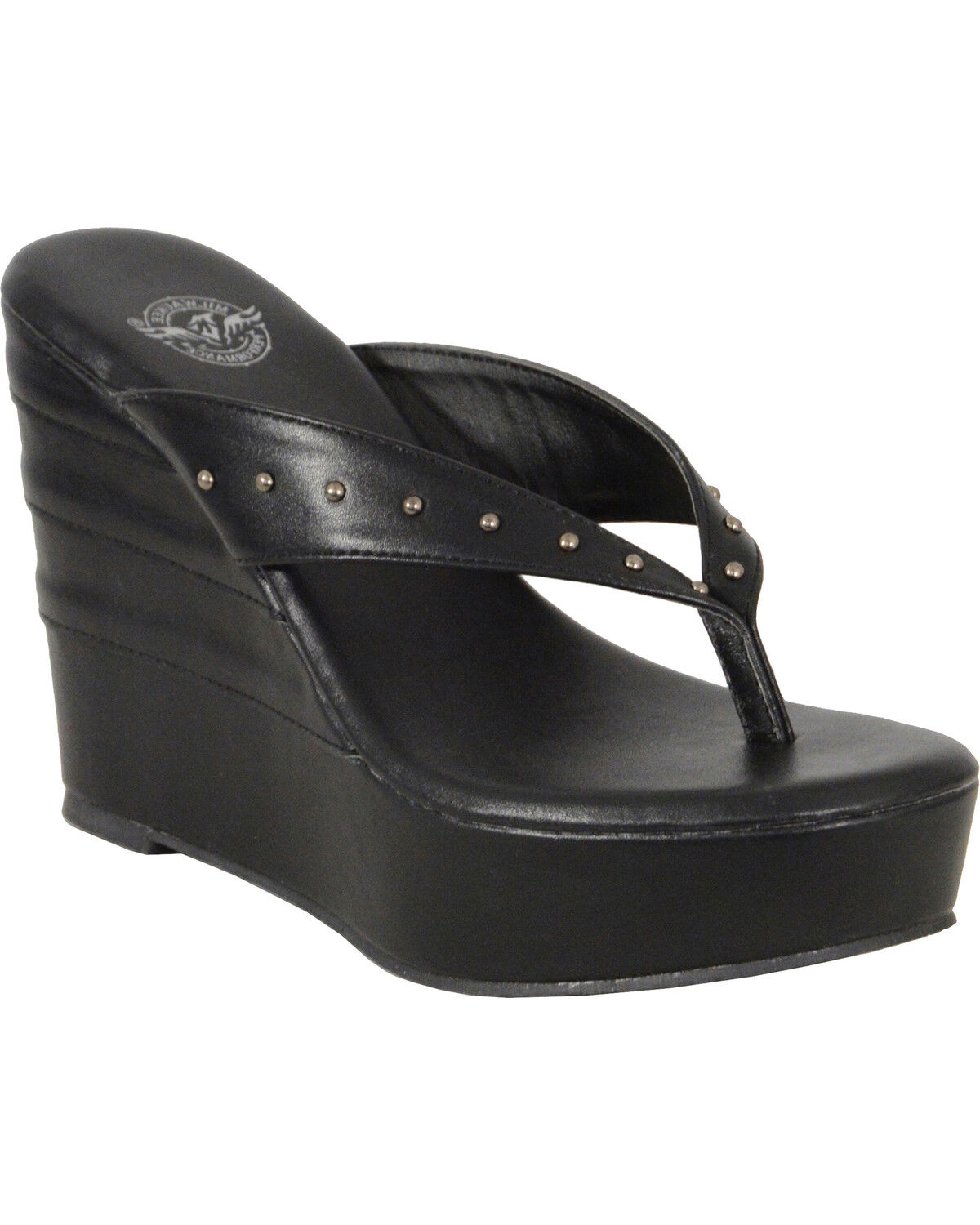 Image #1 - Milwaukee Leather Women's Studded Wedge Sandals, Black, hi-res