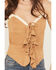 Image #3 - Originality Women's Faux Suede Lace Trim Tank Top, Camel, hi-res