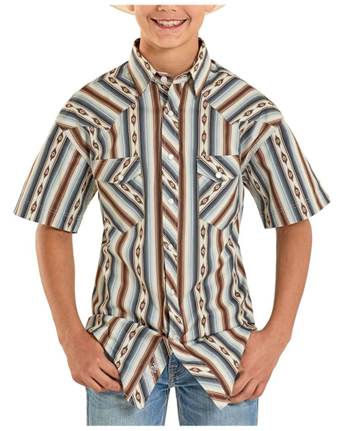 Rock & Roll Denim Boys' Striped Short Sleeve Pearl Snap Western Shirt, Multi, hi-res