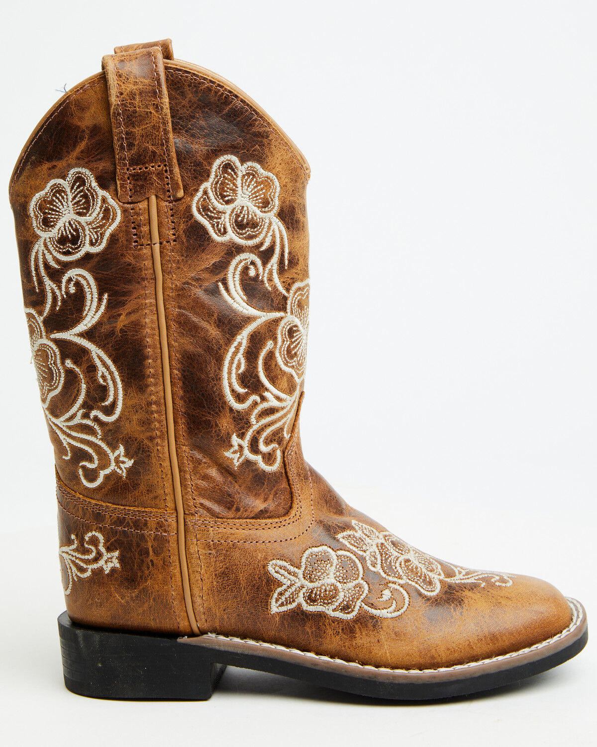 Image #2 - Shyanne Girls' Little Lasy Floral Embroidered Western Boots - Broad Square Toe, Tan, hi-res